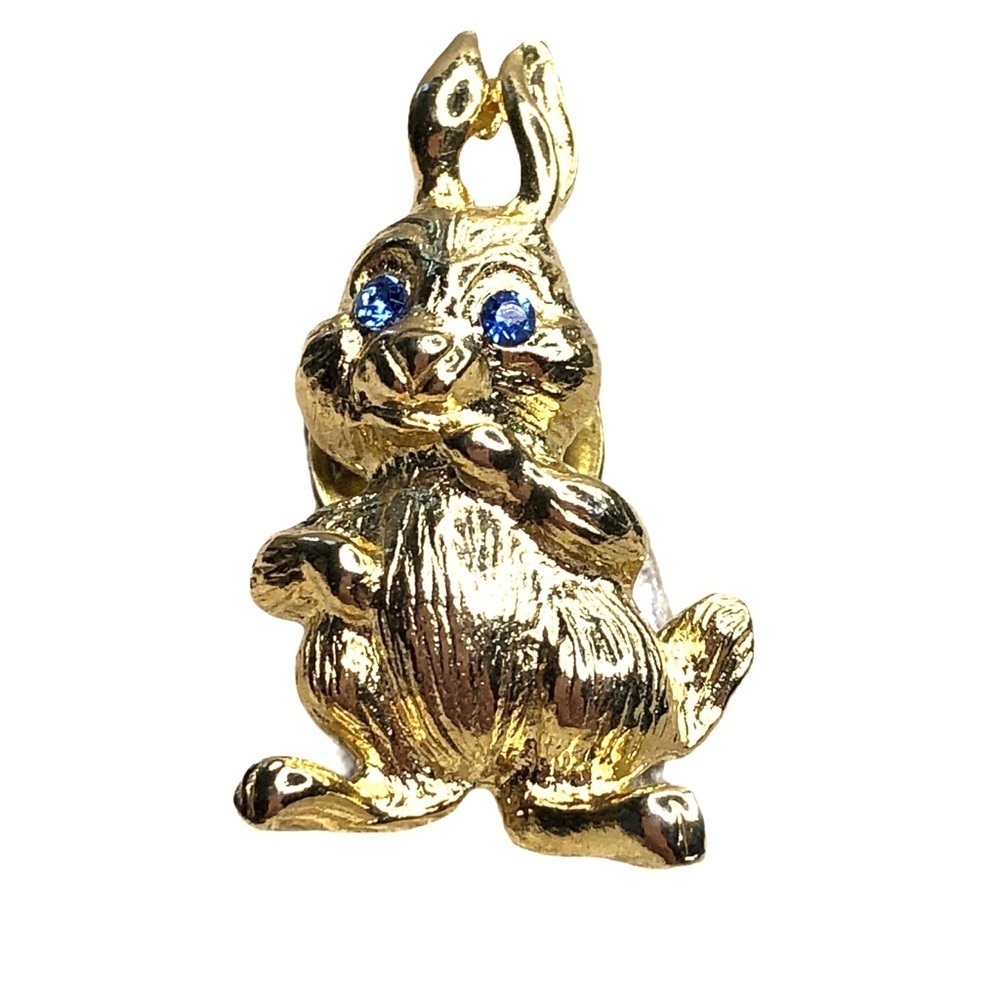 Vintage Gold Rabbit Blue Rhinestone Bunny Pin